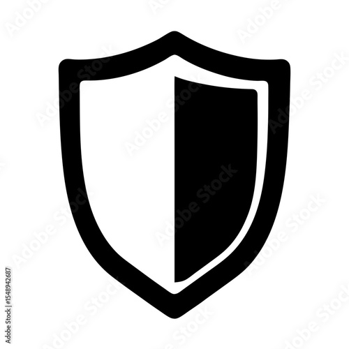 Stylized black and white shield icon representing security and protection