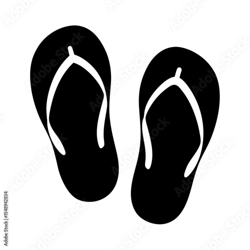 Black and white minimalist graphic of a pair of flip flops sandals
