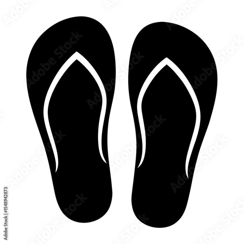Black silhouette of a pair of flip flops or sandals on white