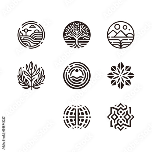 和モダンラインアイコン – 家紋・自然・幾何モチーフ