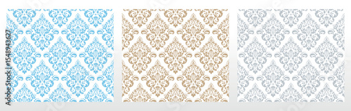 Wallpapers in the style of Baroque.. Set of colored floral ornaments. Seamless vector backgrounds Graphic patterns for fabric, wallpaper, packaging. Ornate Damask flower illustration