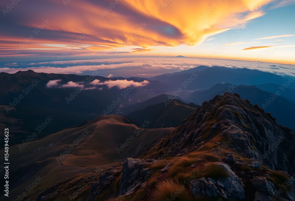 Obraz premium 山頂から見る壮大な夕暮れの空
