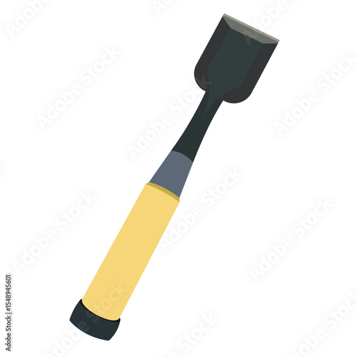 Yellow handled chisel isolated on white background