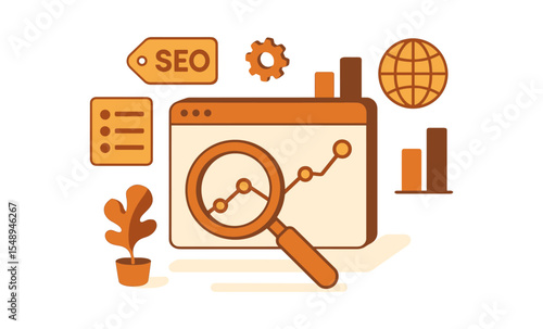 Seo optimization concept with graph and search icons