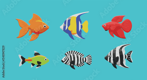 Colorful fish illustrations in vibrant aquatic background