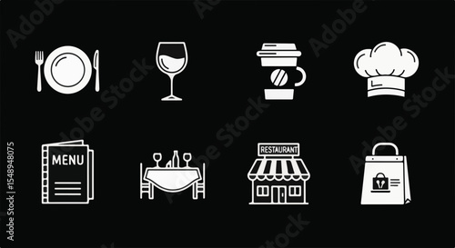 Restaurant-themed icon set in minimalist style