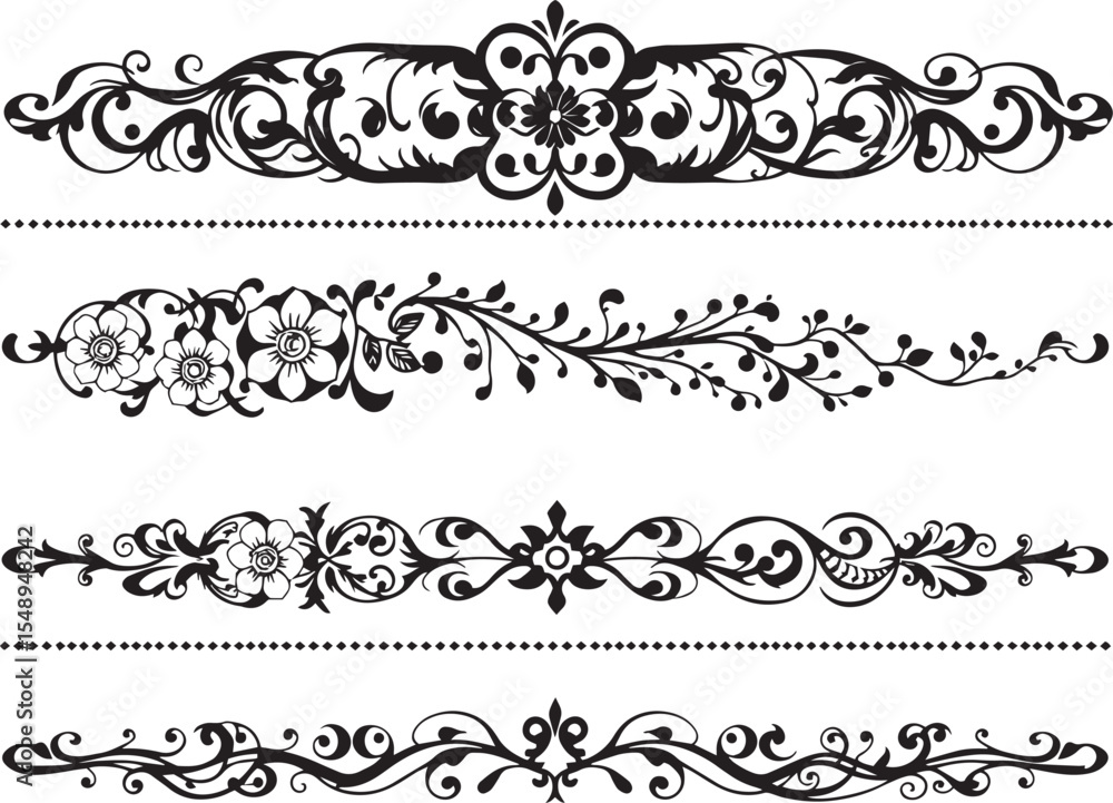 A set of decorative patterned borders, lines, and stripes. Hand drawn vector illustration A set of decorative patterned borders, lines, and stripes. Hand drawn vector illustration
