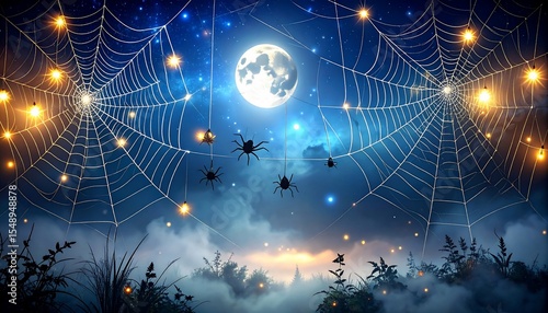 Enchanted Halloween Night: Mystical Spiderwebs Under a Full Moon