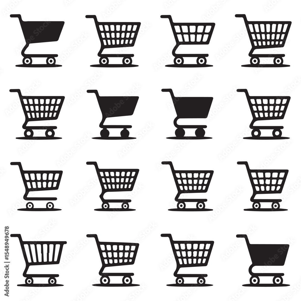 Minimal Shopping Cart Icons Set in Black Line Style Minimal Shopping Cart Icons Set in Black Line Style