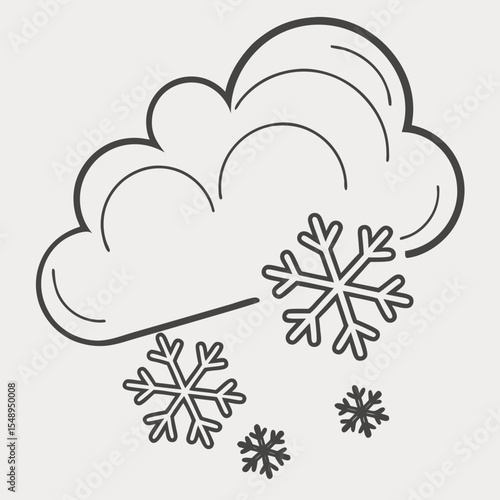 Simple Line Art Illustration of a Cloud and Snowflakes, Winter Weather Icon