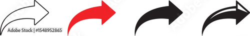 Vector share arrow icons in various styles, including outline, solid red, black, and glossy, symbolizing sharing, social media, network, communication, forward, repost, and digital content.
