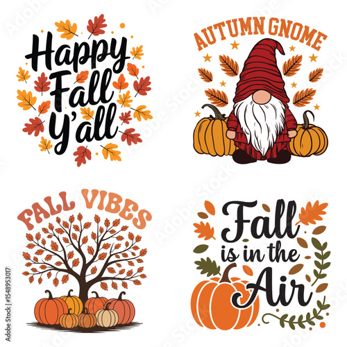 collection of  Autumn Fall T-shirt Vector, Autumn season sayings, Happy Retro Fall Design Sublimation
