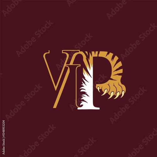 hand drawn vector illustration of a tiger, VIP Tiger Logo