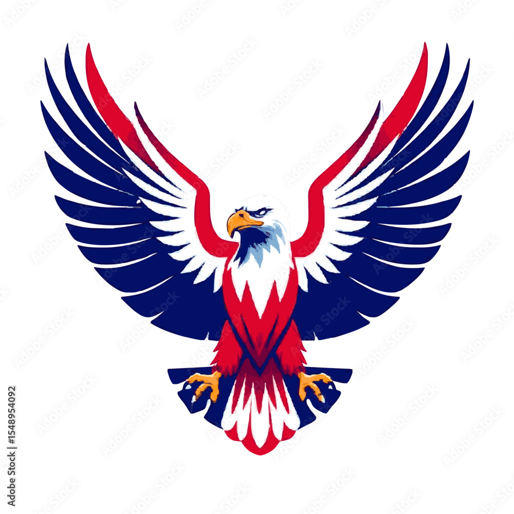 Obraz premium Patriotic american bald eagle with wings spread wide