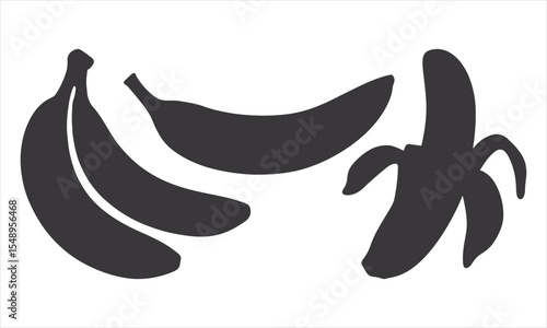 Banana Silhouette Set - Fruit and Peeled Banana Icons