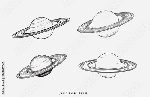 Hand Drawn Saturn Planet Illustrations Set Space Vector