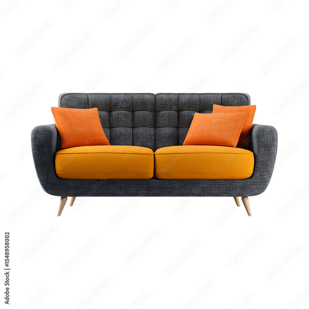 Fototapeta premium Modern Sofa Design Elegant Dark Gray Orange Upholstery against transparent background