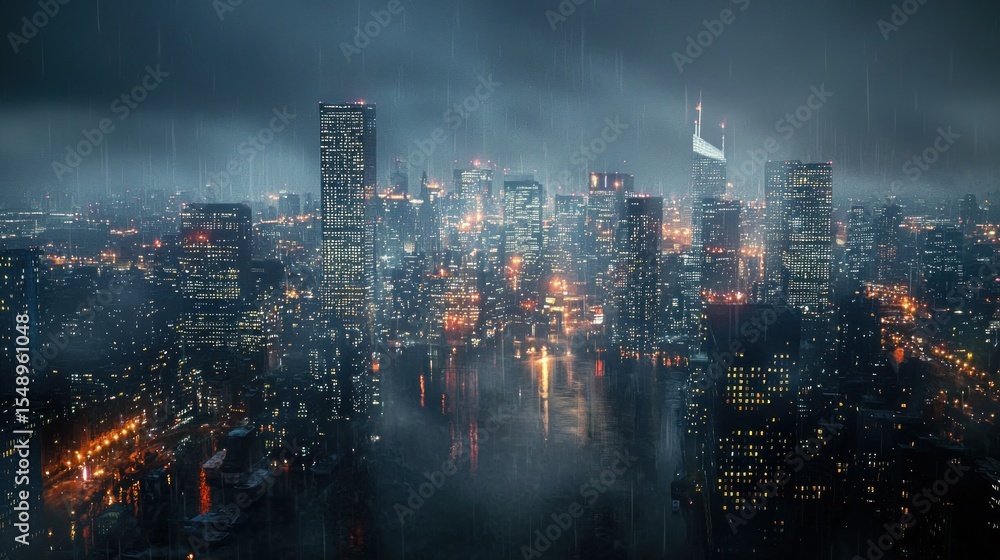 Fototapeta premium Cityscape night fog