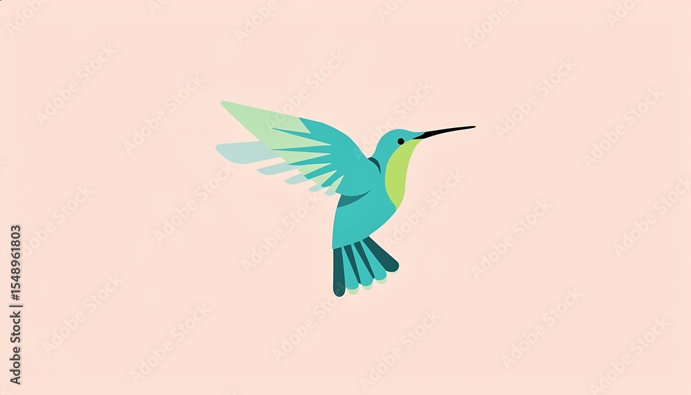 Obraz premium Colorful hummingbird flying with wings outstretched on soft pastel background