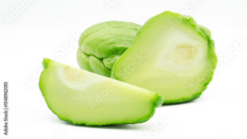 A fresh chayote isolated on a clean white background