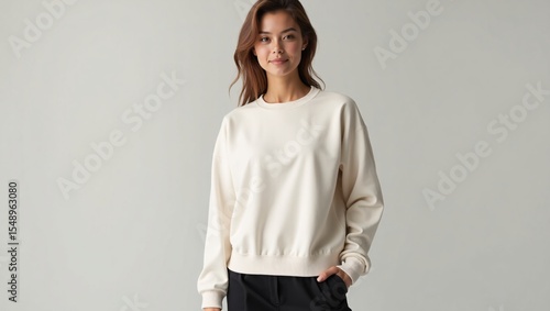 Cream-Colored Crewneck Sweatshirt Effortless Style for Women