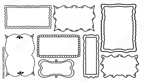 Hand drawn doodle frames. Decorative border set