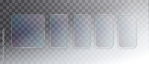 Glass frame isolated on transparent background. Vector Plastic screen display, Blank glass bar or panel for your design. UI UX Glass Screen of Mobile Smartphone Device.