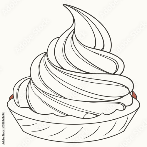 Whipped Cream Swirl in a Brown Pastry Tart Shell Line Art Illustration vector