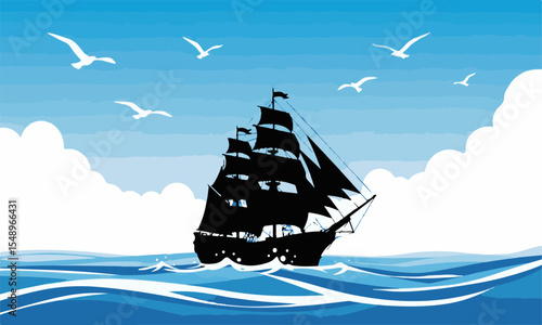 Silhouette of a Galleon at Sea