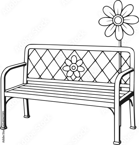 white bench with flowers