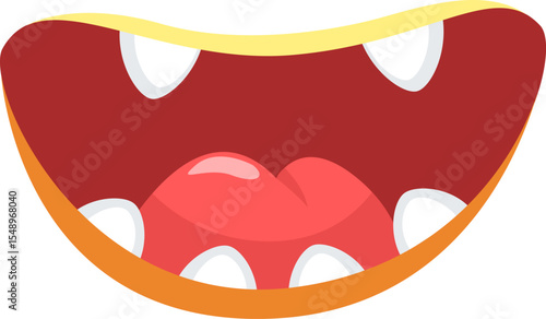 Cartoon mouth widely opening, showcasing a vibrant tongue and bright teeth, exuding joy and playfulness, perfect for a variety of design projects and cheerful themes