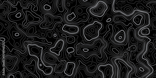 Dark Abstract Topographic Background with 3D Layered Contour Lines in Black Theme.