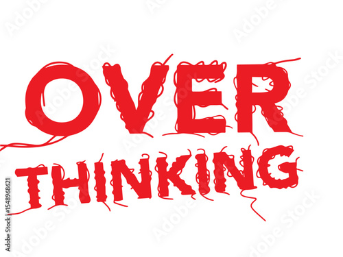 Red scribbled text depicting "Overthinking," ideal for projects related to mental health, anxiety, and psychology.