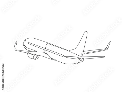 Continuous one line drawing of flying airbus or plane. Aeroplane fly outline illustration. Editable vector.