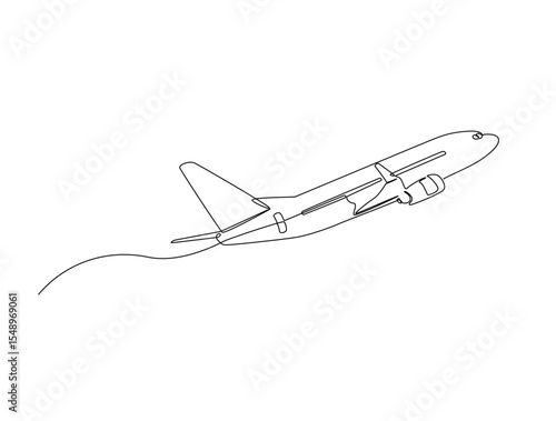 Continuous one line drawing of flying airbus or plane. Aeroplane fly outline illustration. Editable vector.