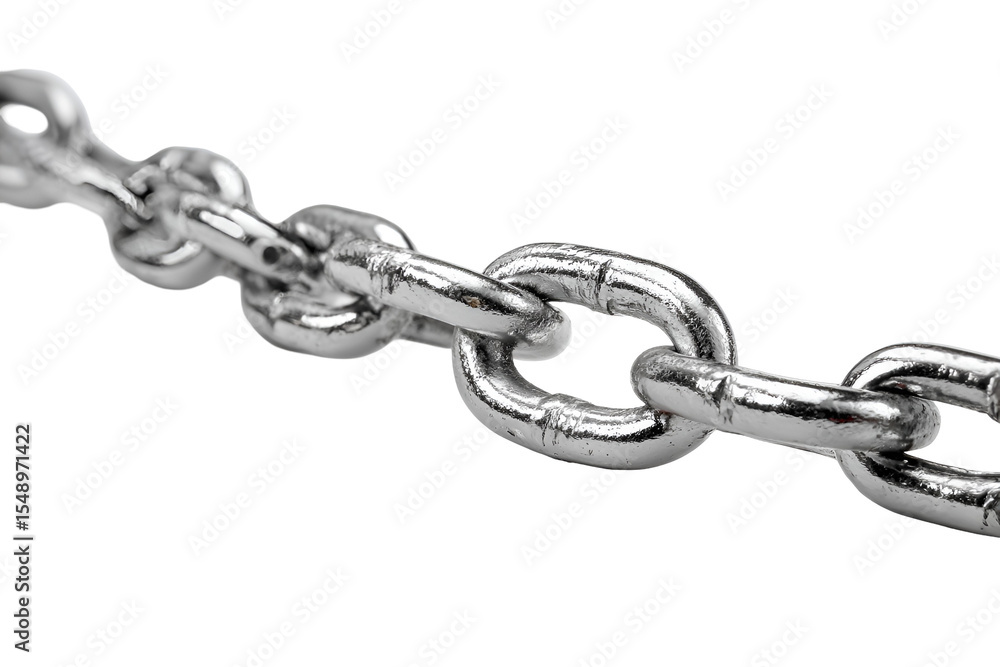 Fototapeta premium Metal Chains and Broken Links – Strength, Security, and Connection Concepts Isolated on White