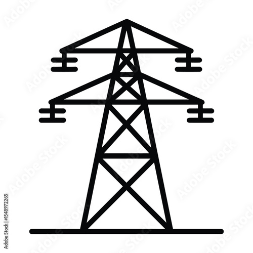 High-voltage electricity pylon icon, power grid, energy transmission