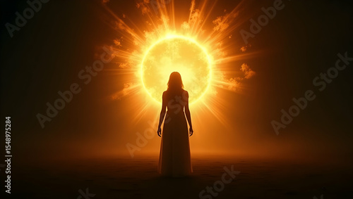 Spirit Guide Silhouette with inner light bursting out against a void filled only with warmth, capturing the essence of healing, inner radiance, and universal prese