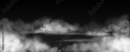 Smoke on the floor realistic illustration. White mist or fog on the land. Mystic fog with transparent effect