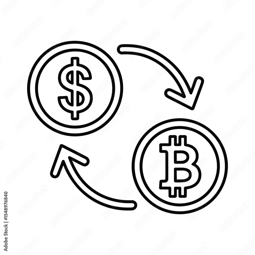 Dollar and Bitcoin Cryptocurrency Exchange Icon Illustration Dollar and Bitcoin Cryptocurrency Exchange Icon Illustration