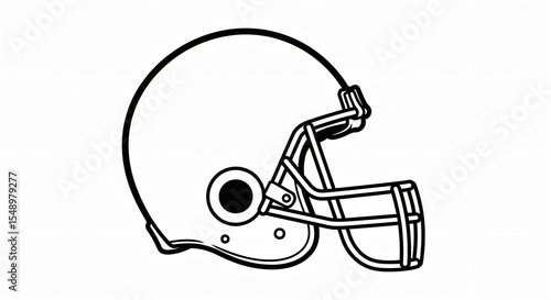 A graphic illustration of a football helmet in black and white with a face mask and circular ear hole