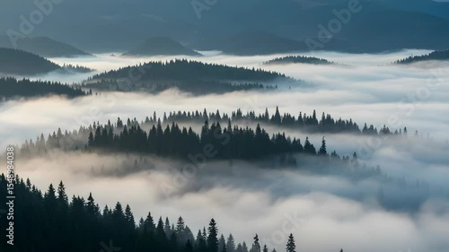 Wallpaper Mural Aerial View of Dark Pine Forest Hills Under Fog Blankets Landscape Scenery With Serene Atmosphere In Soft Lighting Torontodigital.ca