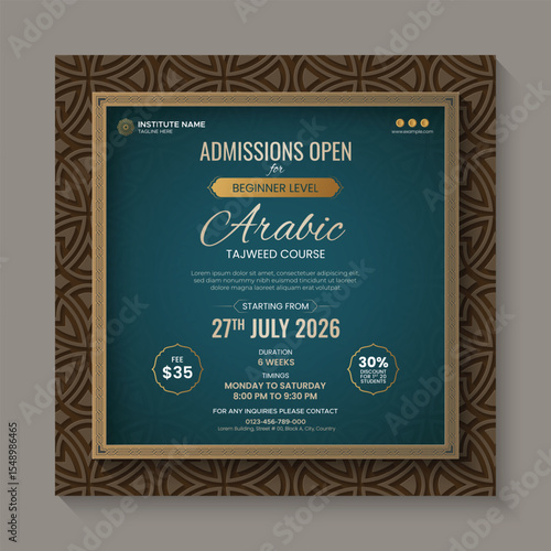 Quranic Tajweed course, Islamic social media post design template