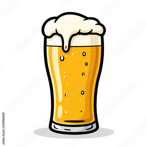 Refreshing Cartoon Beer Glass with Frothy Head and Bubbles, Vector Illustration for Beverage Design