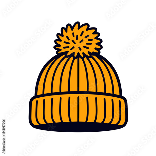 Illustration of a Yellow Winter Hat with Pom Pom, Warm Clothing for Cold Weather