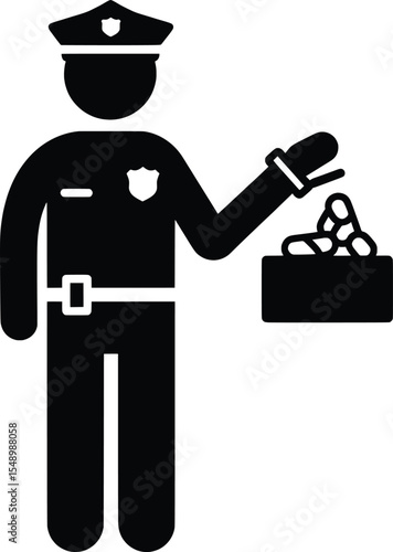Police Officer Illustration, Drug Abuse Awareness, Vector Graphic Against Illicit Trafficking