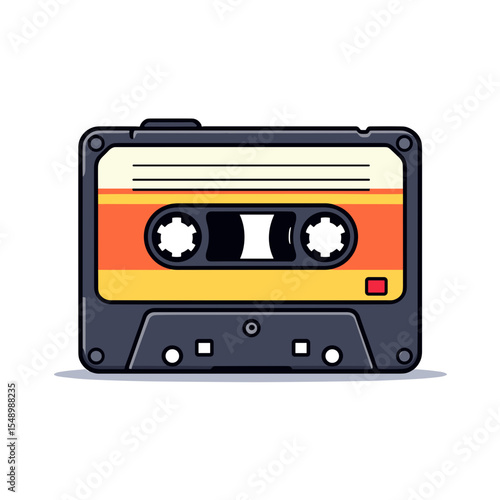 Retro Cassette Tape Illustration with Orange and Yellow Label, a Nostalgic Audio Media Design