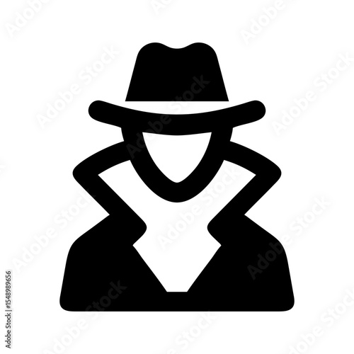 spy silhouette hat trench coat icon  

