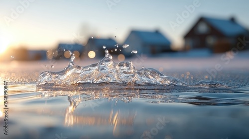 Frozen Water Splash in Winter Landscape