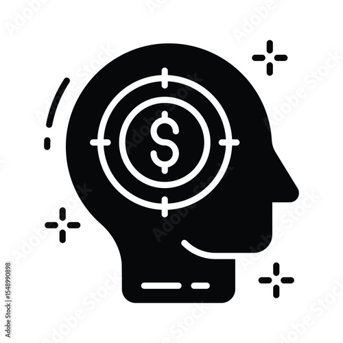 Well designed glyph icon of money minded thoughts